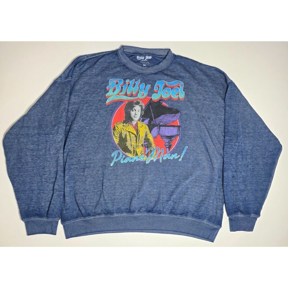 Billy Joel Piano Man Graphic Sweatshirt Blue Acid Wash Crewneck Concert XXL